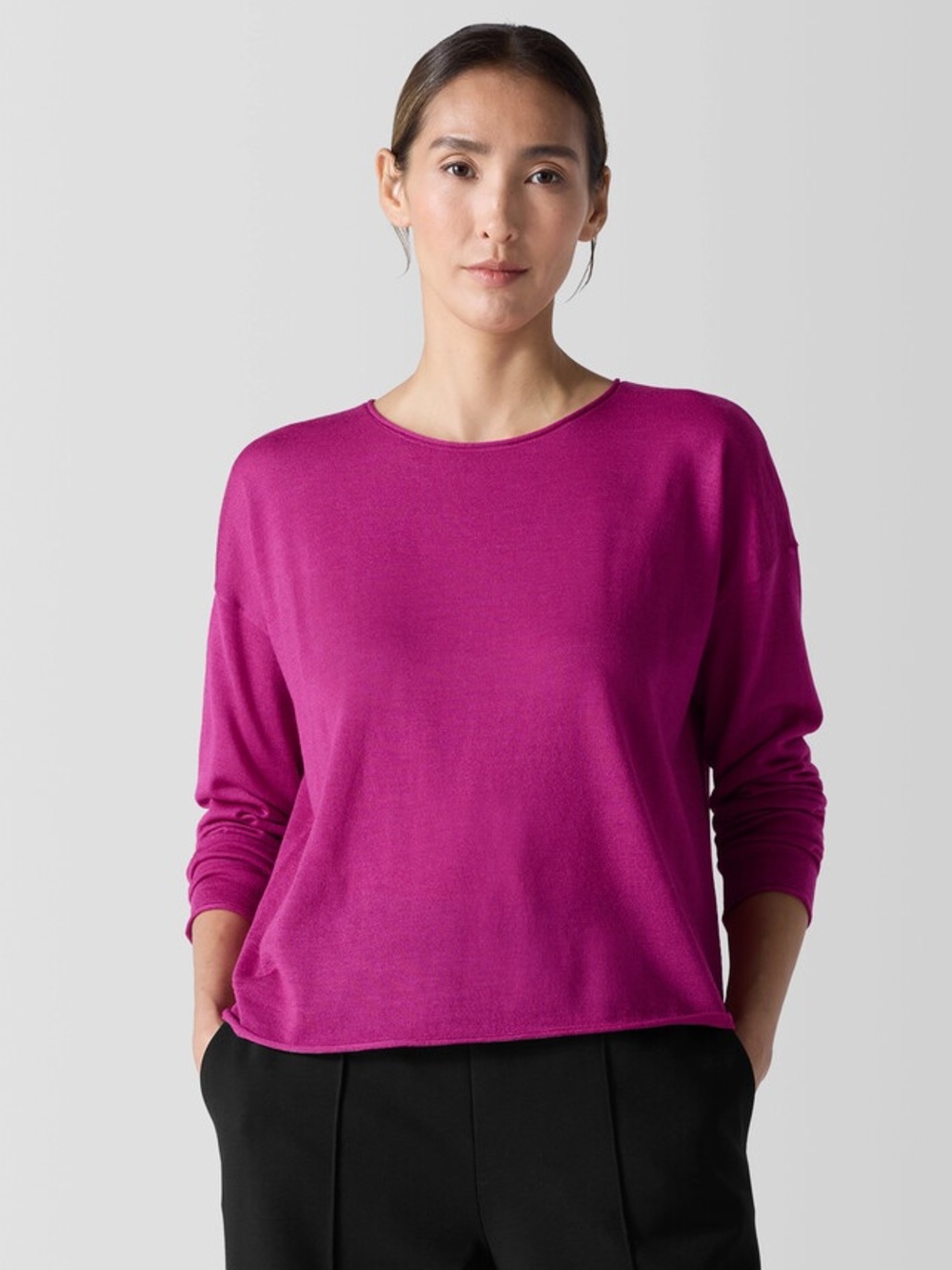Eileen Fisher Fuchsia Lightweight Knit Boxy Pullover